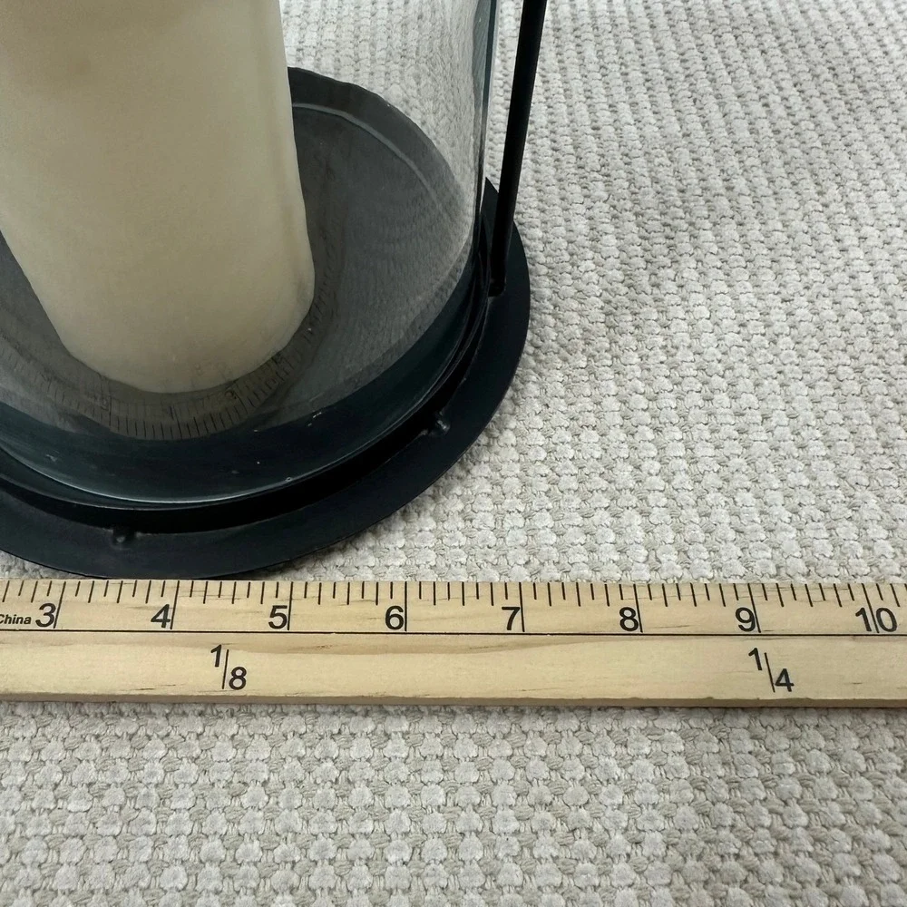 Black‎ Metal Glass Hurricane Lantern with LED Flameless Candle 13.5 Inch